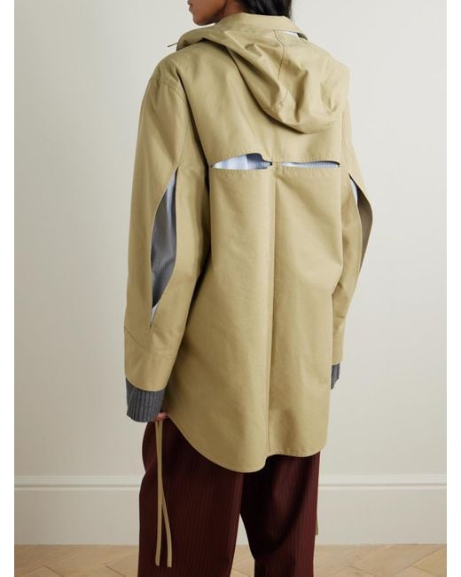 Loewe Natural Anagram Hooded Cutout Leather And Poplin-Trimmed Cotton-Gabardine Jacket