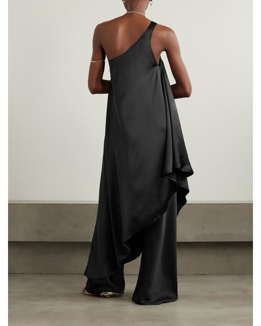 Norma Kamali Black One-Shoulder Asymmetric Satin Tunic