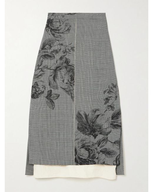 Erdem Gray Pleated Prince Of Wales Floral-Print Recycled Woven Midi Skirt