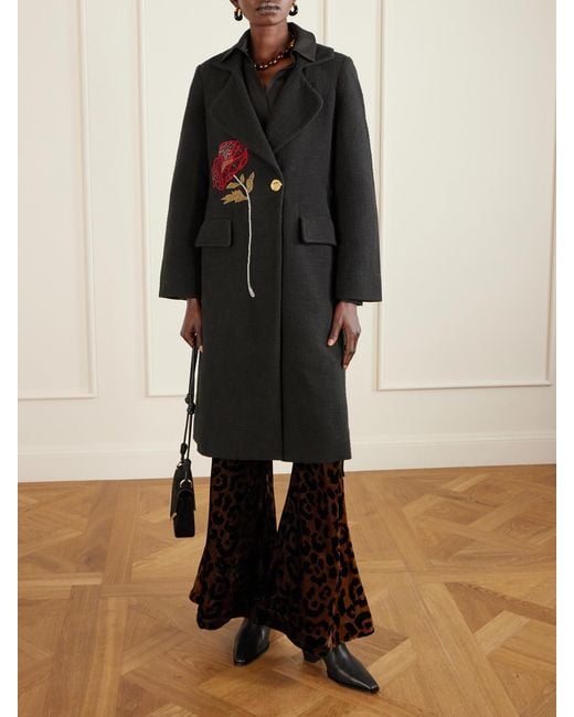 Alix Of Bohemia Black Petunia Bead-Embellished Cotton-Tweed Coat