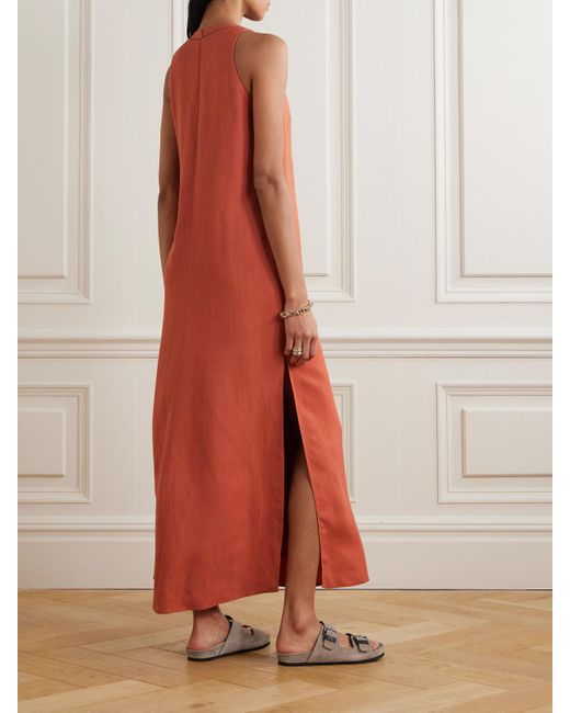 Brunello Cucinelli Red Midikleid Aus Twill Mit Verzierungen