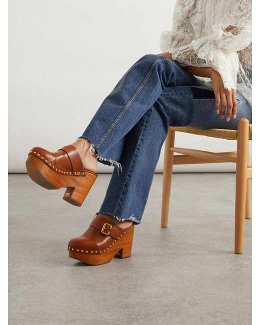Chloé Brown Jeanette Studded Platform Clogs