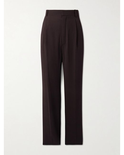 Saint Laurent Brown Silk-Georgette Straight-Leg Pants