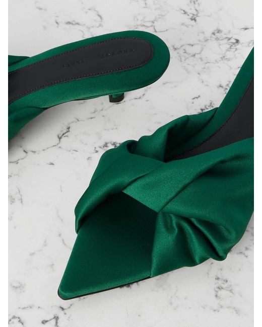 Carven Green Knotted Satin Mules
