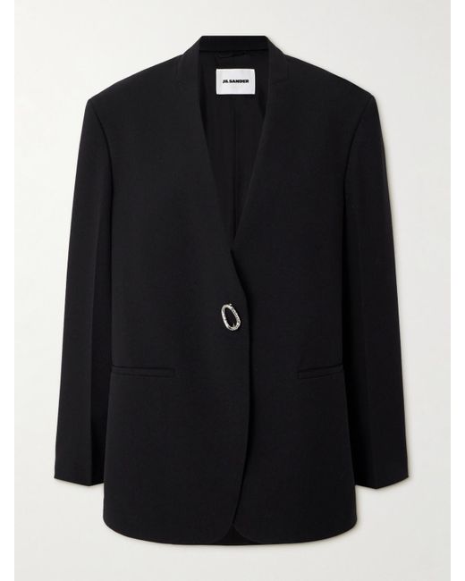 Jil Sander Black Oversized-Blazer Aus Woll-Twill Mit Verzierung
