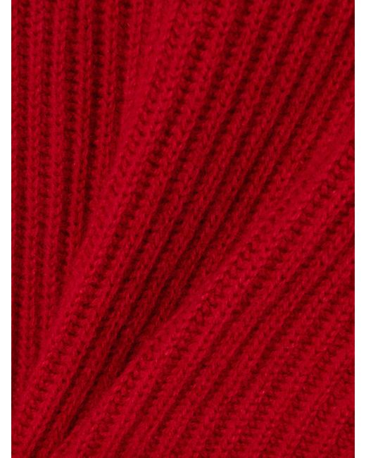 Brunello Cucinelli Red Bead-Embellished Turtleneck Ribbed Cashmere Polo Sweater