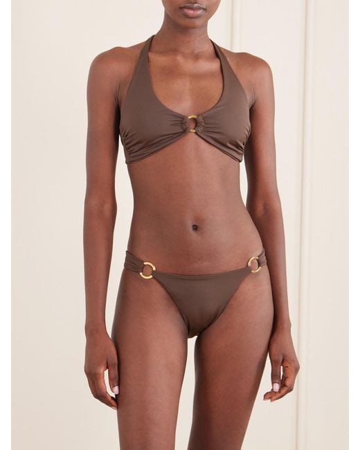 Away That Day Brown Sorrento Embellished Bikini Top