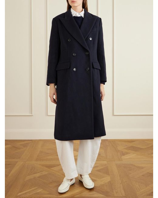 Theory Blue Double-Breasted Wool-Blend Coat