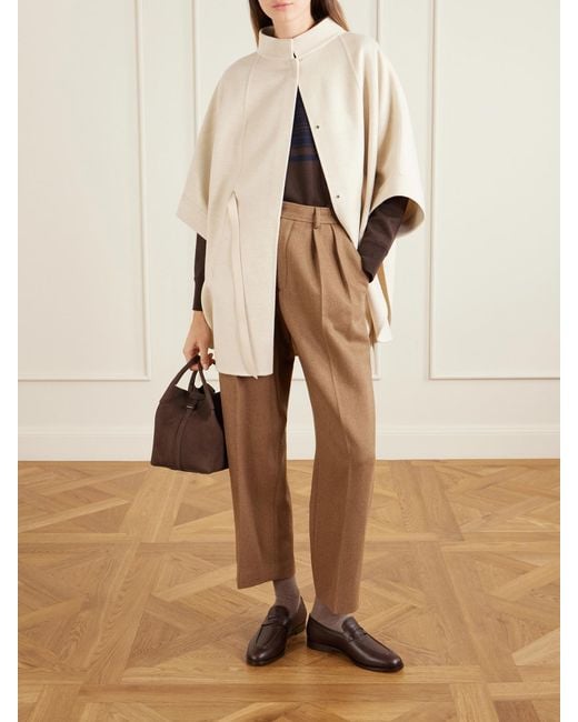Loro Piana Natural Belted Leather-Trimmed Cashmere Cape