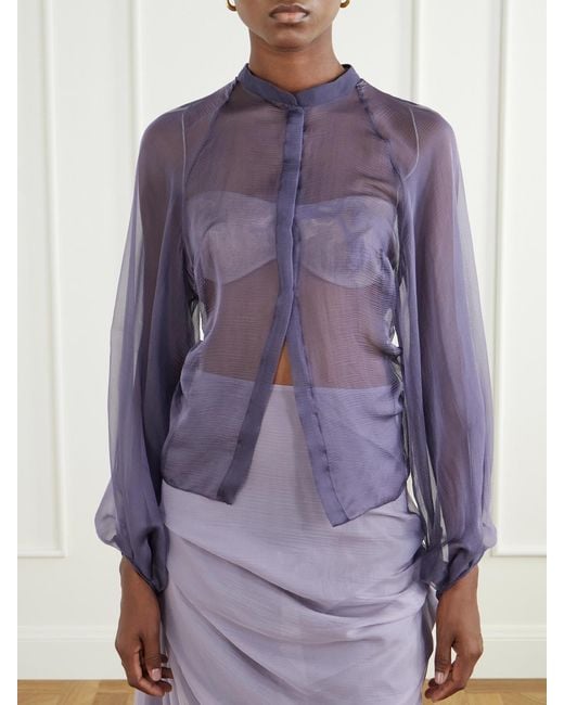 PAULINE DUJANCOURT Purple Alyona Cut-Out Silk Blouse