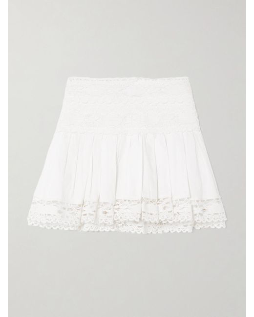Mini-Jupe En Lin Et Coton Mélangés À Plis Et À Finitions En Dentelle Violana Isabel Marant en coloris White