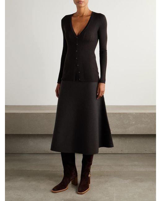Gabriela Hearst Black Freddie Wool, Silk And Cashmere-Blend Midi Skirt