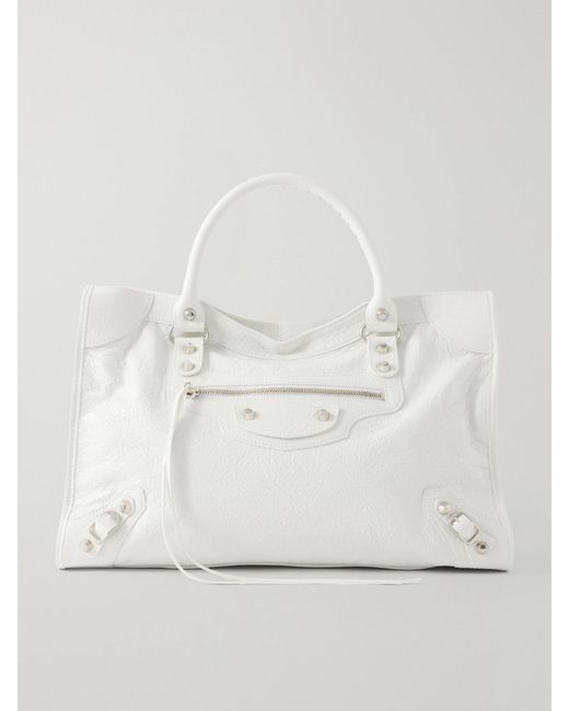 Balenciaga White Le City Medium Embellished Leather Tote Bag