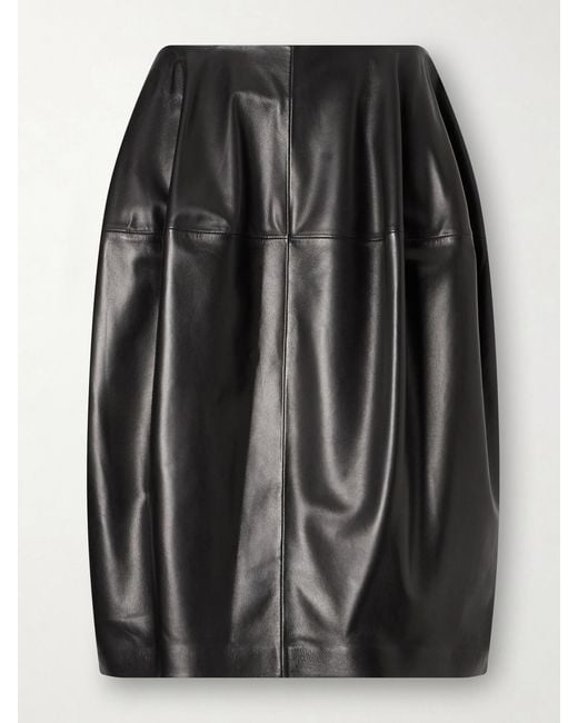 Totême Black Leather Midi Skirt
