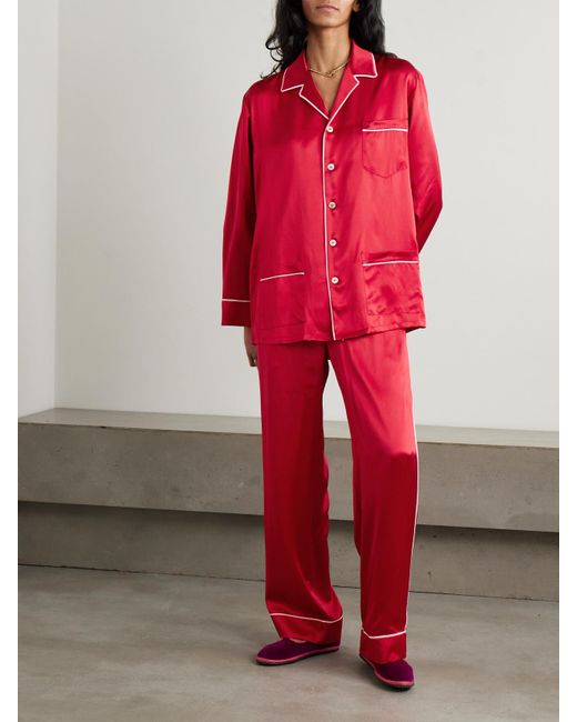 Pyjama En Satin De Soie À Passepoils Yves Olivia Von Halle en coloris Red