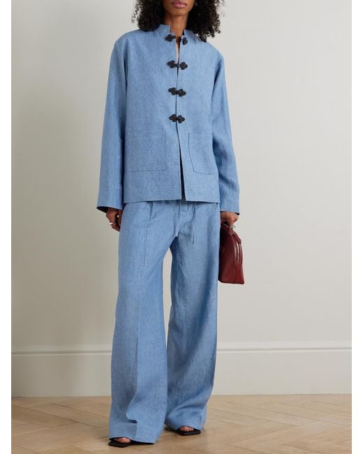 Rohe Blue Mandarin Linen Jacket