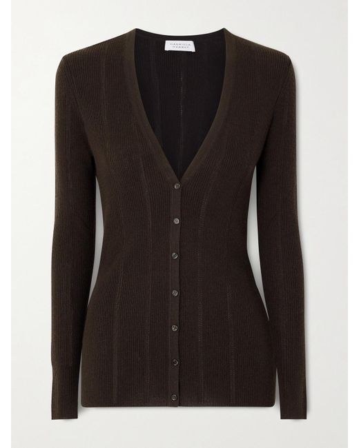 Gabriela Hearst Black Lillian Pointelle-Knit Wool Cardigan