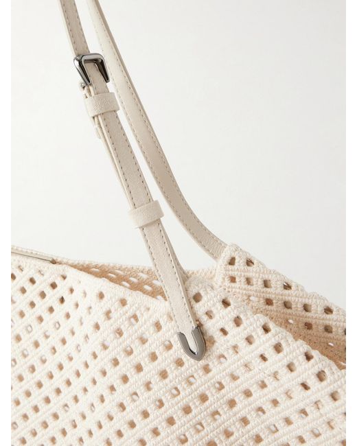 Brunello Cucinelli Natural Crochet Leather-Trimmed Cotton Shoulder Bag