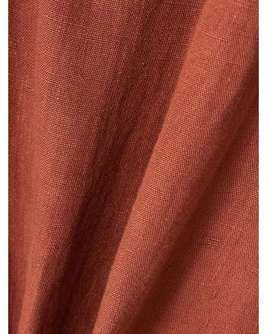 LeKasha Red Jaouf Cropped Pleated Organic Linen Straight-Leg Pants