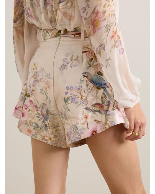 Zimmermann Natural Rebellion Tuck Tie-Detailed Printed Silk And Cotton-Blend Shorts
