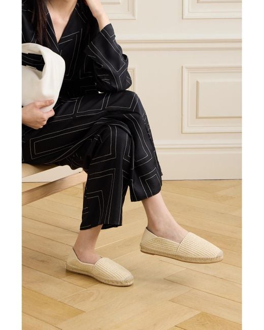 Manolo Blahnik Natural Espadra Collapsible-Heel Leather-Trimmed Raffia Espadrilles