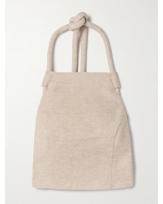 Cult Gaia Natural Themis Cotton And Linen-Blend Halterneck Top