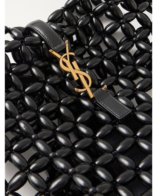 Saint Laurent Black Le 37 Mini Logo-Embellished Leather-Trimmed Beaded Wood Shoulder Bag