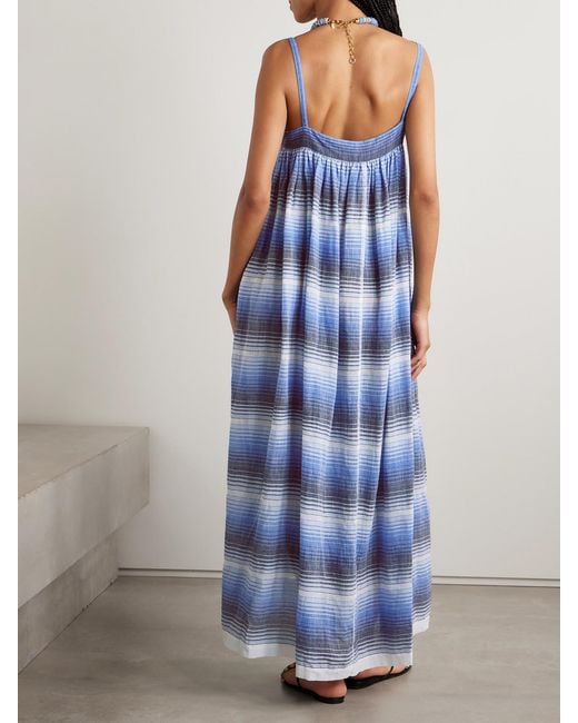 Lemlem Blue Eda Striped Cotton-Gauze Midi Dress