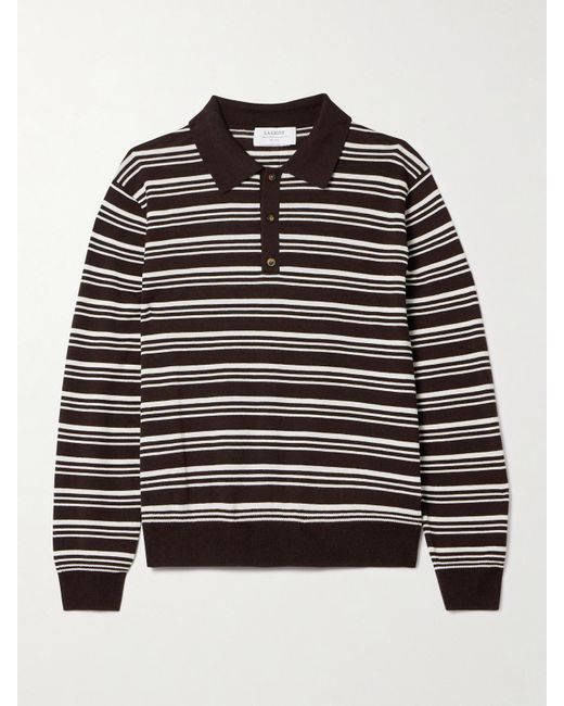La Ligne Black Pullover Aus Einer Gestreiften Mischung Aus Seide, Wolle Und Kaschmir Mit Polokragen