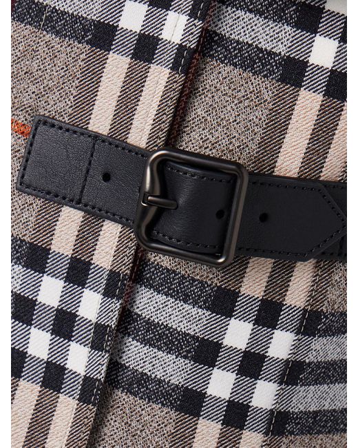 Jupe Midi En Laine À Carreaux, Plis Et Finitions En Cuir Burberry en coloris Multicolor