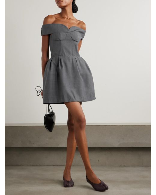 ShuShu/Tong Gray Off-The-Shoulder Gathered Woven Mini Dress