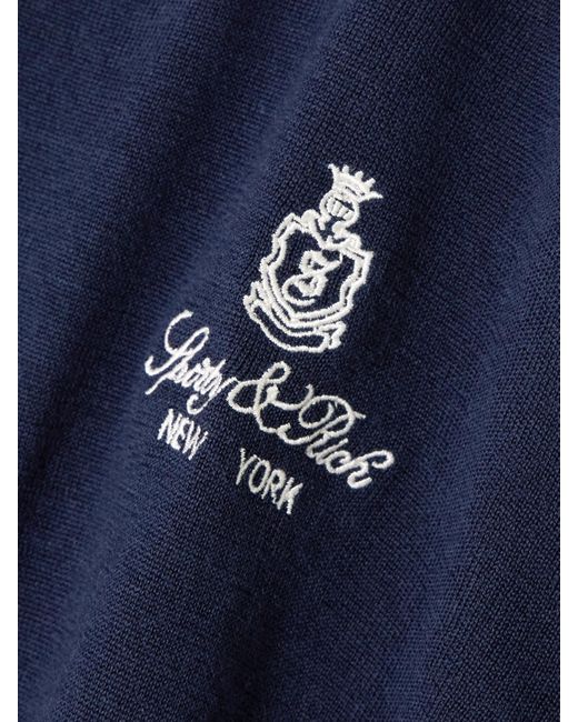 Sporty & Rich Blue Vendome Embroidered Merino Wool T-Shirt