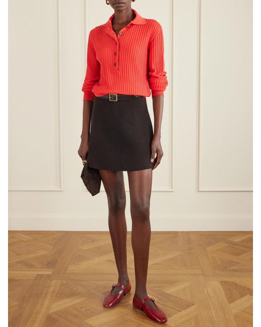 Blazé Milano Red Alegria Cable-Knit Cotton And Silk-Blend Polo Sweater
