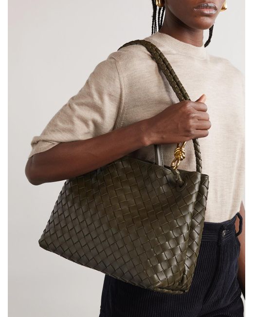 Bottega Veneta Green Andiamo Medium Embellished Intrecciato Leather Tote