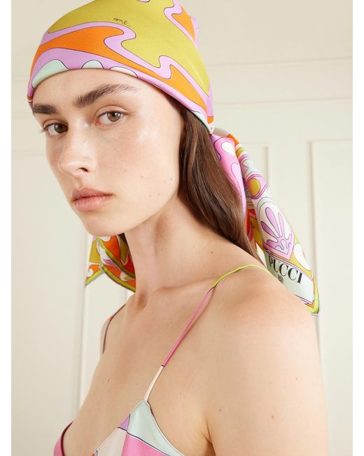 Emilio Pucci Pink Printed Silk-Twill Scarf