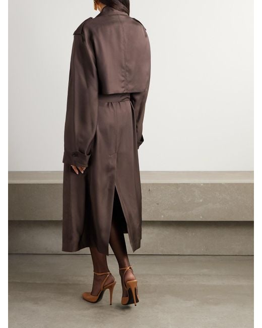 Saint Laurent Brown Double-Breasted Belted Silk-Twill Trench Coat