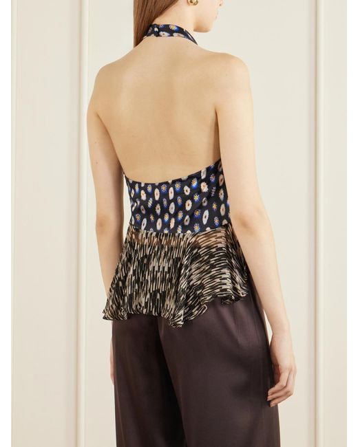 Staud Blue Maeva Ruffled Printed Silk-Blend Voile Top