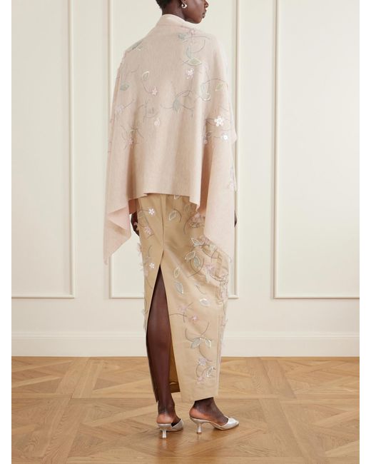 BERNADETTE Natural Shirene Embellished Embroidered Cashmere-Blend Cape