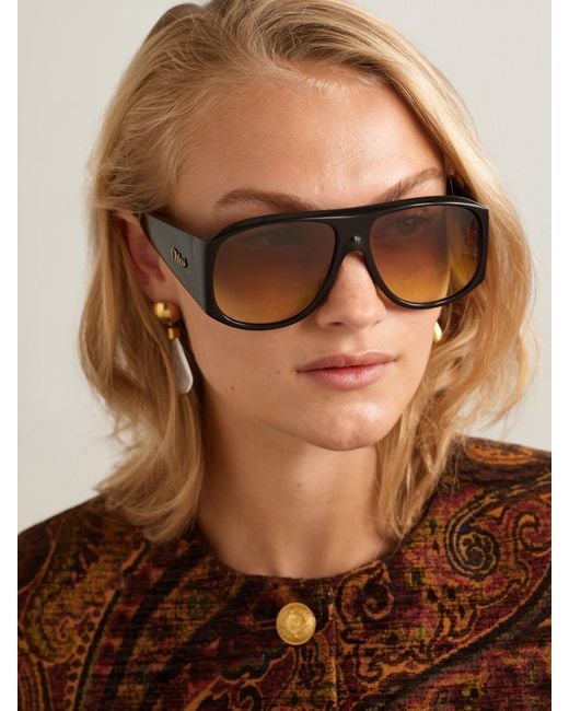 Chloé Black Izia Aviator-Style Acetate Sunglasses