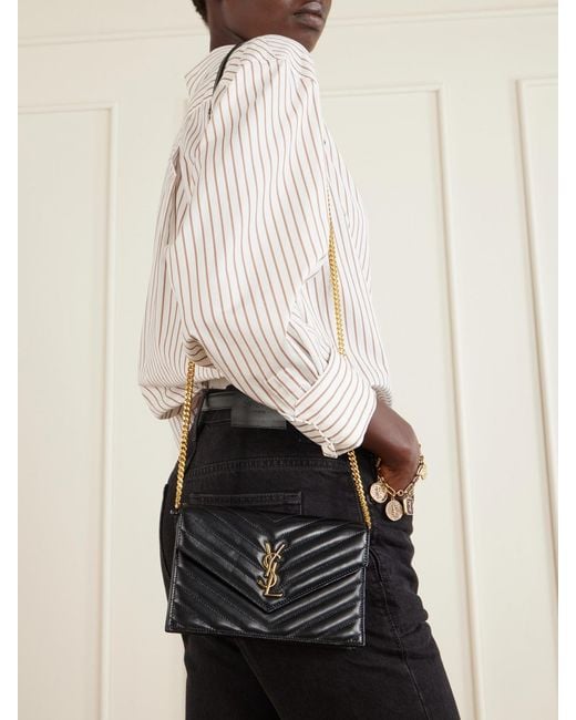Saint Laurent Black Cassandre Mini Matelassé Leather Chain Wallet