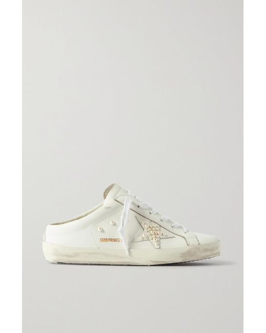 Golden Goose Superstar Sabot Faux Pearlembellished Distressed Leather