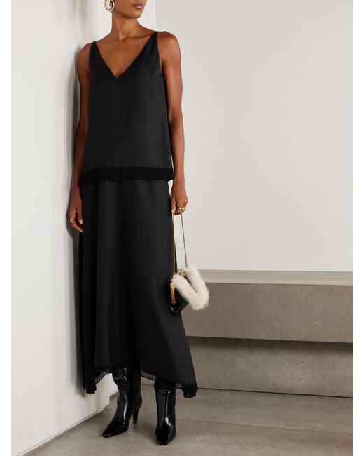 FFORME Black Emory Fringed Satin Tank
