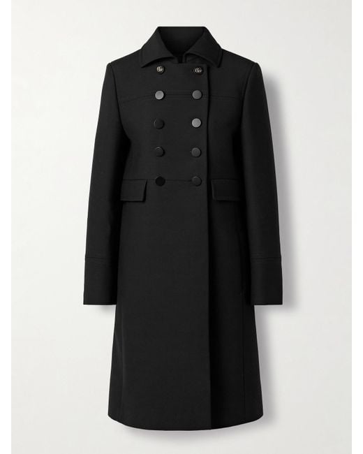 Gucci Black Double-Breasted Wool-Crepe Coat