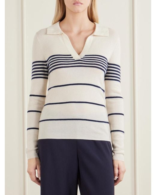 Nili Lotan Natural Lucille Striped Cashmere Polo Sweater