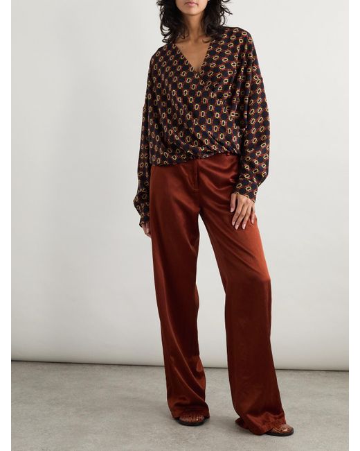 Dries Van Noten Brown Bluse Aus Bedrucktem Crêpe De Chine Aus Seide