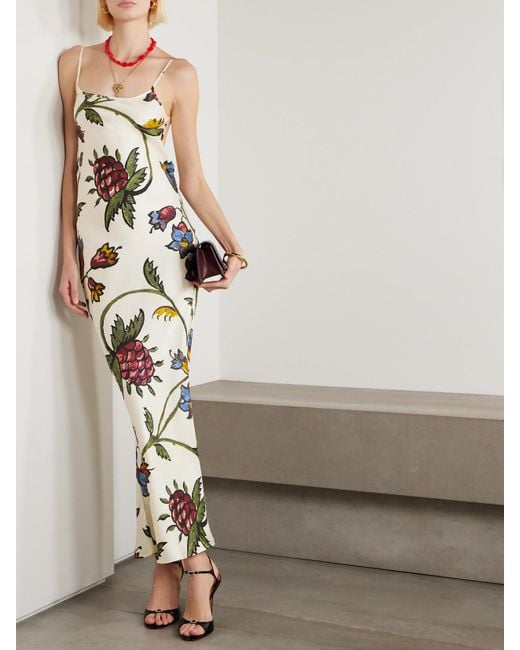 S.S.Daley White Willow Floral-Print Silk-Twill Maxi Dress