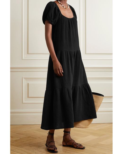 Robe Midi En Gaze De Coton Elodie Honorine en coloris Noir - Lyst