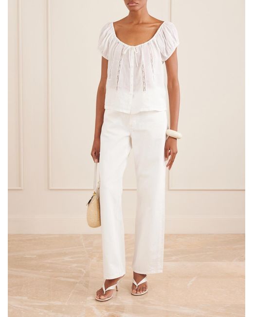 Citizens of Humanity White Tatev Tie-Detailed Lace-Trimmed Ramie Blouse