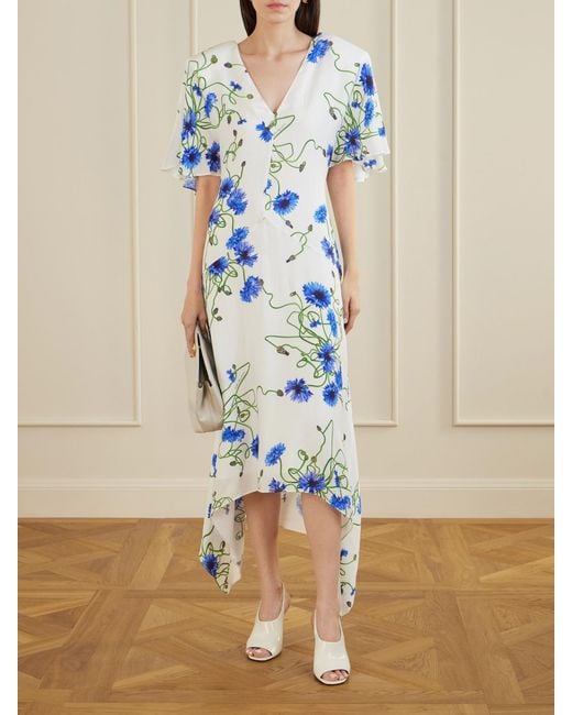 Stella McCartney Blue Floral-Print Crepon Midi Dress