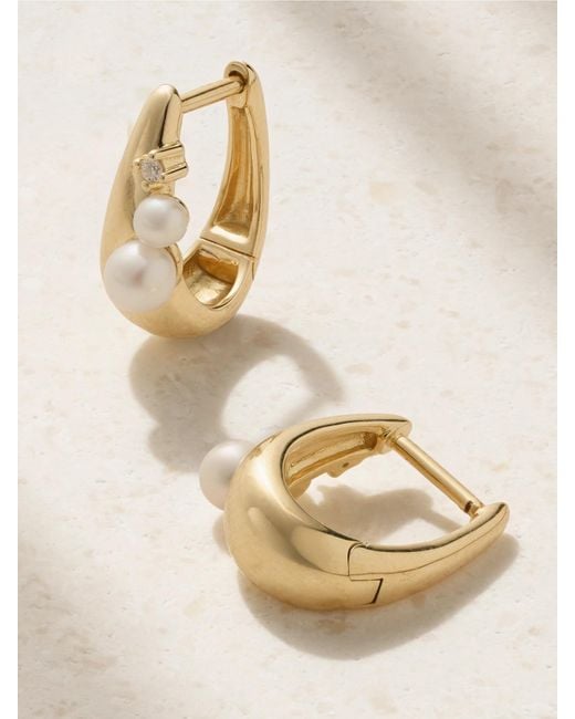Mizuki Natural 14-Karat, Pearl And Diamond Hoop Earrings